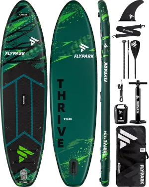 11'x34 Inflatable Paddle Boards, Extra Wide SUP for 420lbs/3Adults, Yoga Stand Up Paddle Board, 110L Backpack, 15 D-Rings, Shoulder Strap, US-Fin, 2-Action Pump