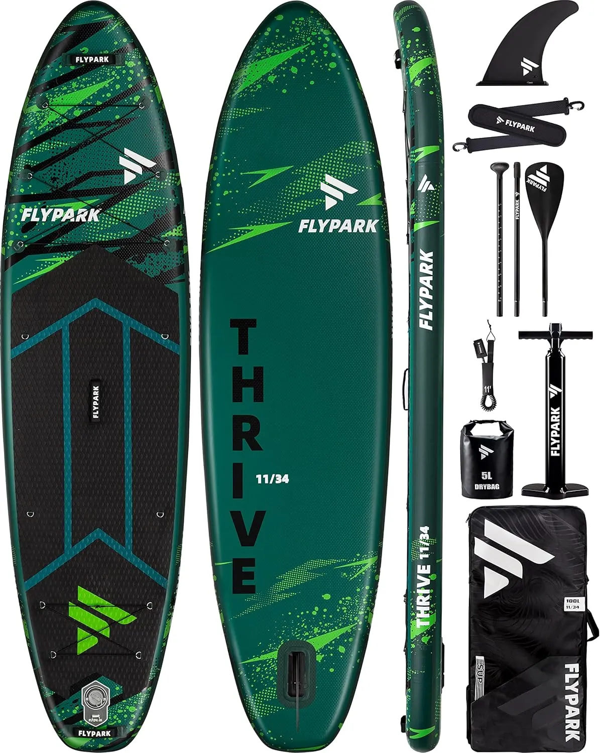 11'x34 Inflatable Paddle Boards, Extra Wide SUP for 420lbs/3Adults, Yoga Stand Up Paddle Board, 110L Backpack, 15 D-Rings, Shoulder Strap, US-Fin, 2-Action Pump