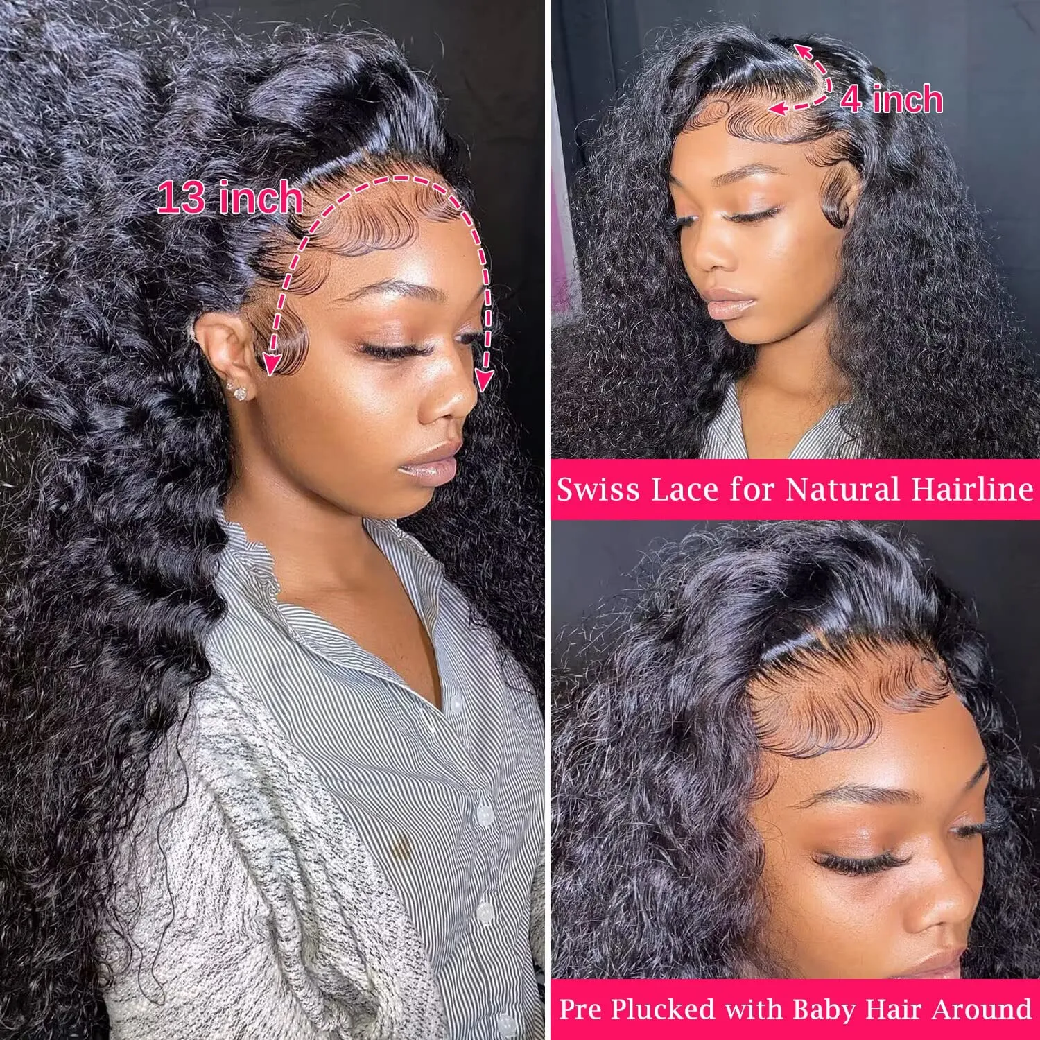 13x4 Lace Frontal Closure Kinky Curly Lace Frontal Closure 8 Inch Unprocessed Brazilian Virgin Hair HD Lace Closure Ear to Ear Transparent Lace Frontal with Baby Hair Natural Color …