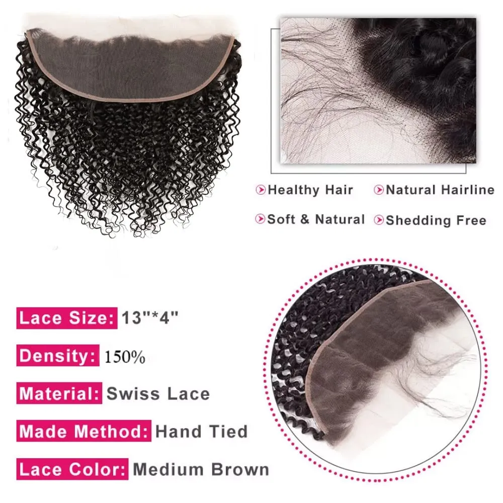 13x4 Lace Frontal Closure Kinky Curly Lace Frontal Closure 8 Inch Unprocessed Brazilian Virgin Hair HD Lace Closure Ear to Ear Transparent Lace Frontal with Baby Hair Natural Color …