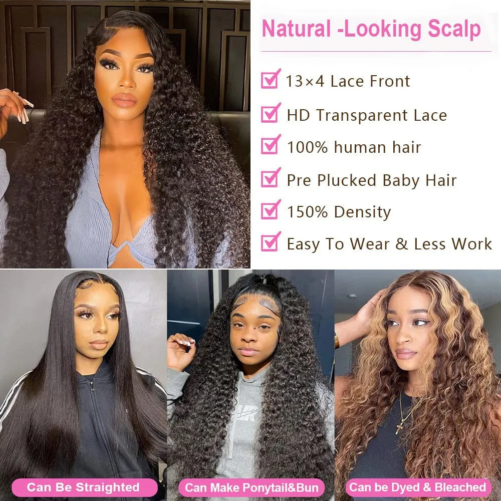 13x4 Lace Frontal Closure Kinky Curly Lace Frontal Closure 8 Inch Unprocessed Brazilian Virgin Hair HD Lace Closure Ear to Ear Transparent Lace Frontal with Baby Hair Natural Color …