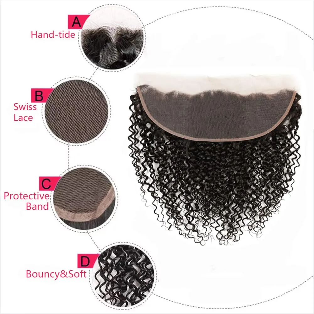13x4 Lace Frontal Closure Kinky Curly Lace Frontal Closure 8 Inch Unprocessed Brazilian Virgin Hair HD Lace Closure Ear to Ear Transparent Lace Frontal with Baby Hair Natural Color …