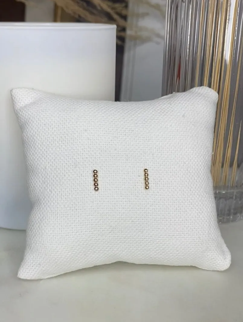 14K Tiny Beaded Bar Stud Earrings