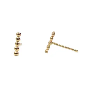14K Tiny Beaded Bar Stud Earrings