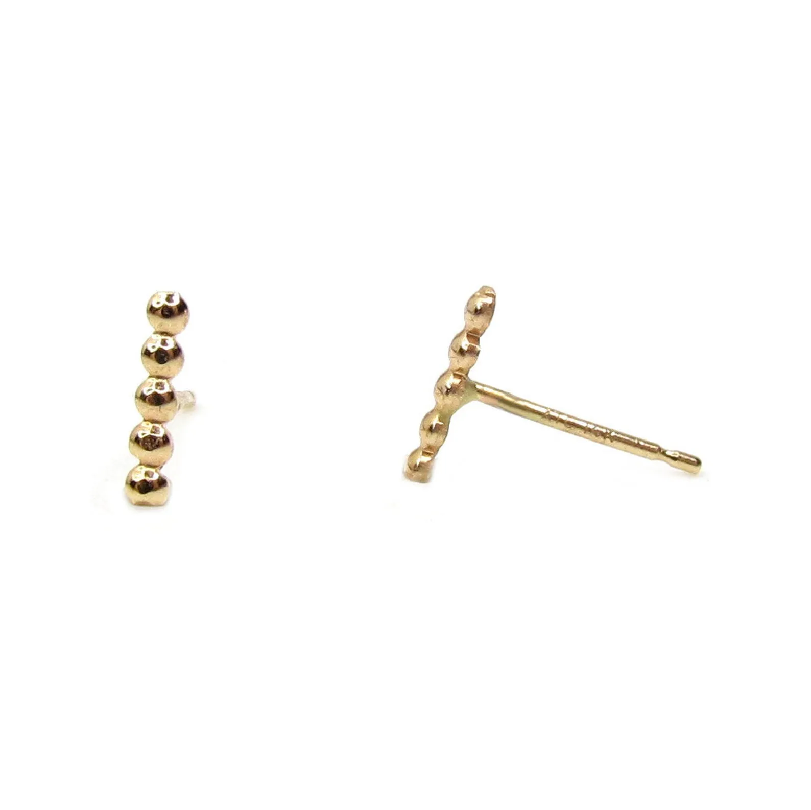 14K Tiny Beaded Bar Stud Earrings