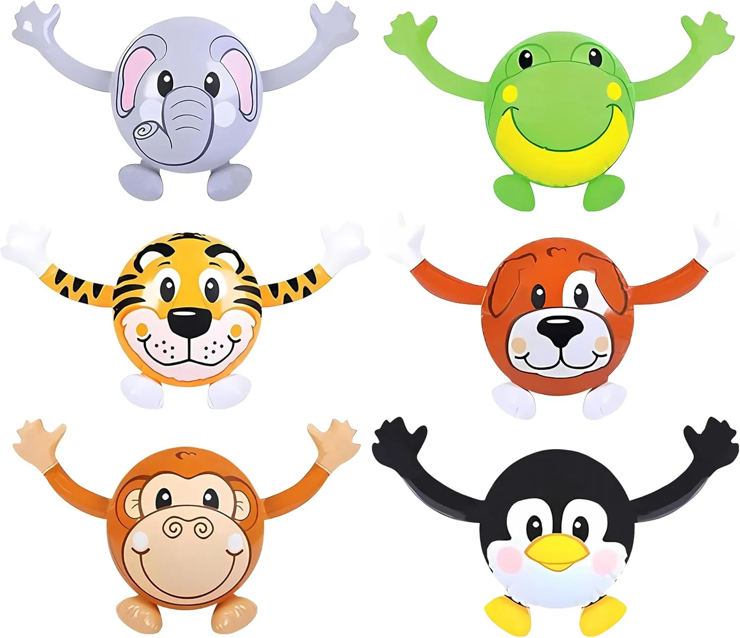 18” Inflatable Animal Buddies – Set of 6 Jungle Life Inflates for Birthdays, Pool Parties, Indoor and Outdoor Creative Play, Animal-Themed Inflates for Infants, Toddlers, Kids