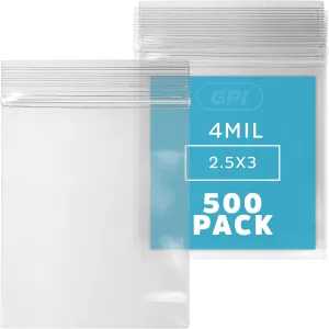 2.5 x 3 inches, 4Mil Clear Reclosable ZIP Bags, PACK of 500 - GPI Brand