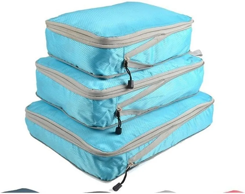 3PCS/Set Compressible Packing Travel Organiser Cube Waterproof Suitcase Nylon Luggage Storage Bag Large Capacity Handbag