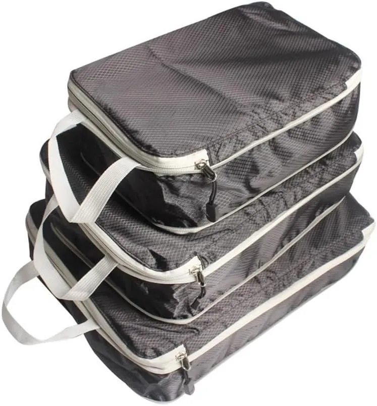 3PCS/Set Compressible Packing Travel Organiser Cube Waterproof Suitcase Nylon Luggage Storage Bag Large Capacity Handbag