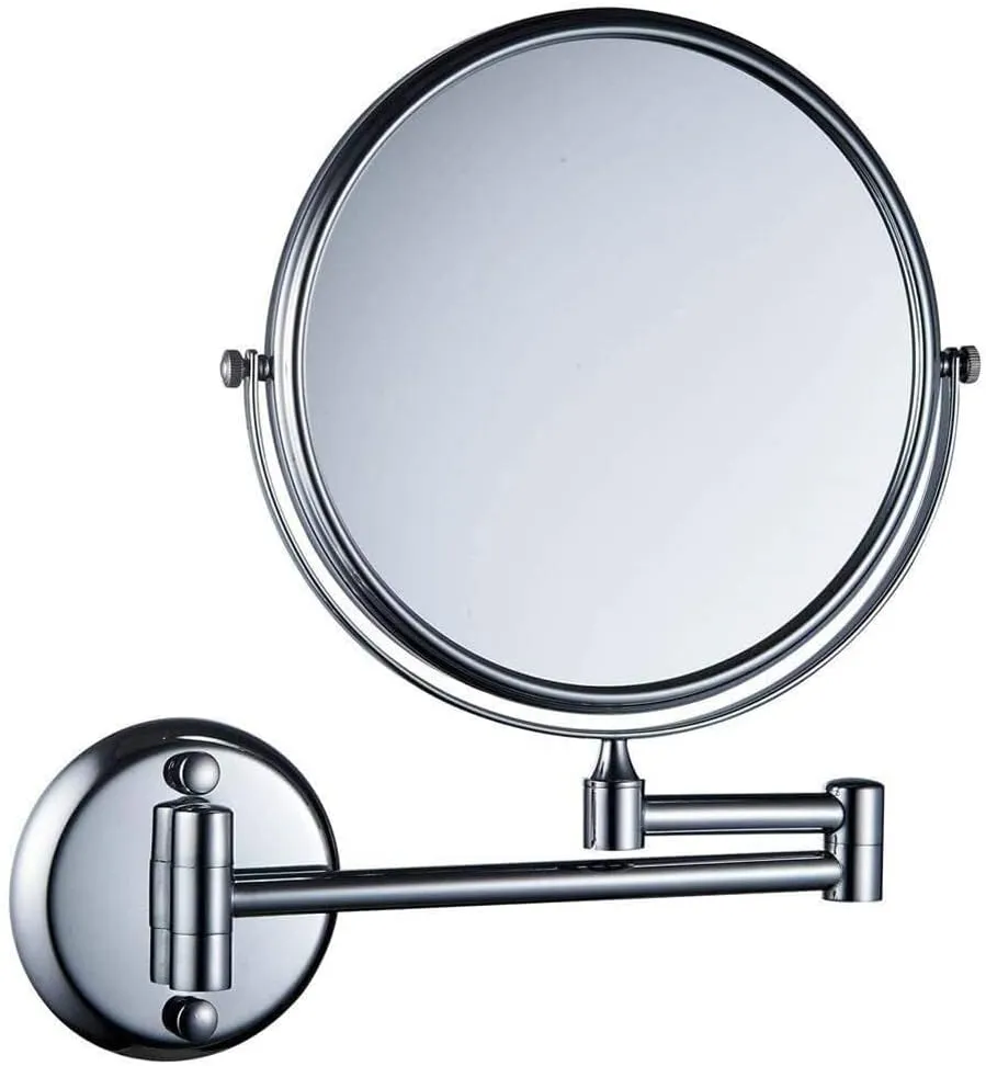 3X Magnifying Wall-Mounted Makeup Mirror, Adjustable Extension Vanity Mirror, Two-Sided 360° Swivel Design, 8-inch Black(8inch Chrome)