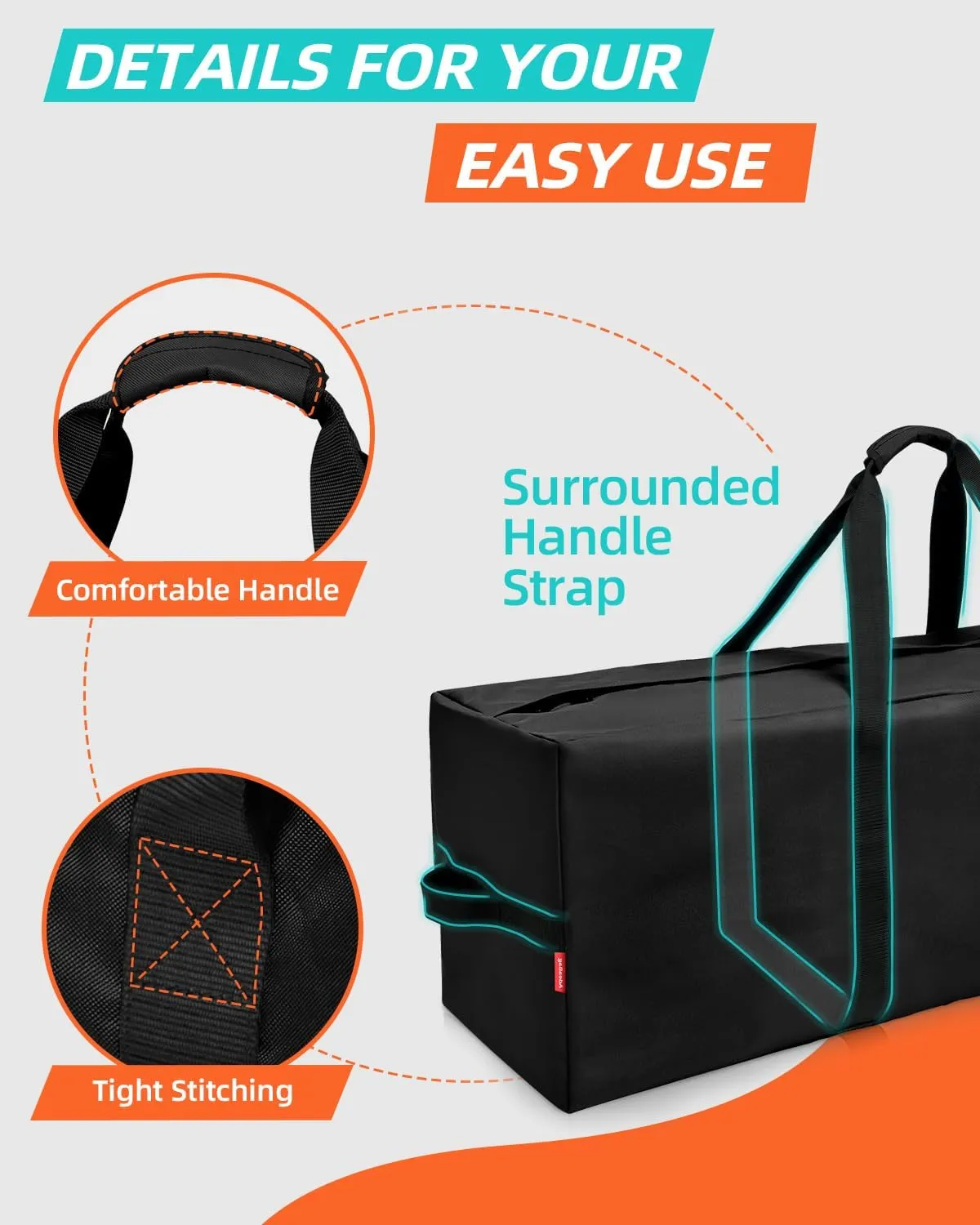 42'' Sports Duffle Bag - Extra Large Travel Duffel Tote Bag Gym Overnight Weekender Shopping Christmas Tree Bag with 2-Way Durable Zippers Water Resistant, Black, 1 Pack
