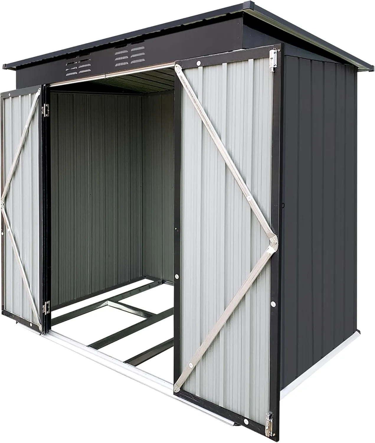 4×6Ft Outdoor Storage Shed Metal Storage Shed with Flat Roof, Weatherproof Heavy Duty Tool Shed for Backyard & Garden Equipment, Black