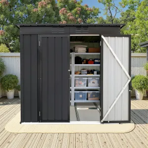 4×6Ft Outdoor Storage Shed Metal Storage Shed with Flat Roof, Weatherproof Heavy Duty Tool Shed for Backyard & Garden Equipment, Black
