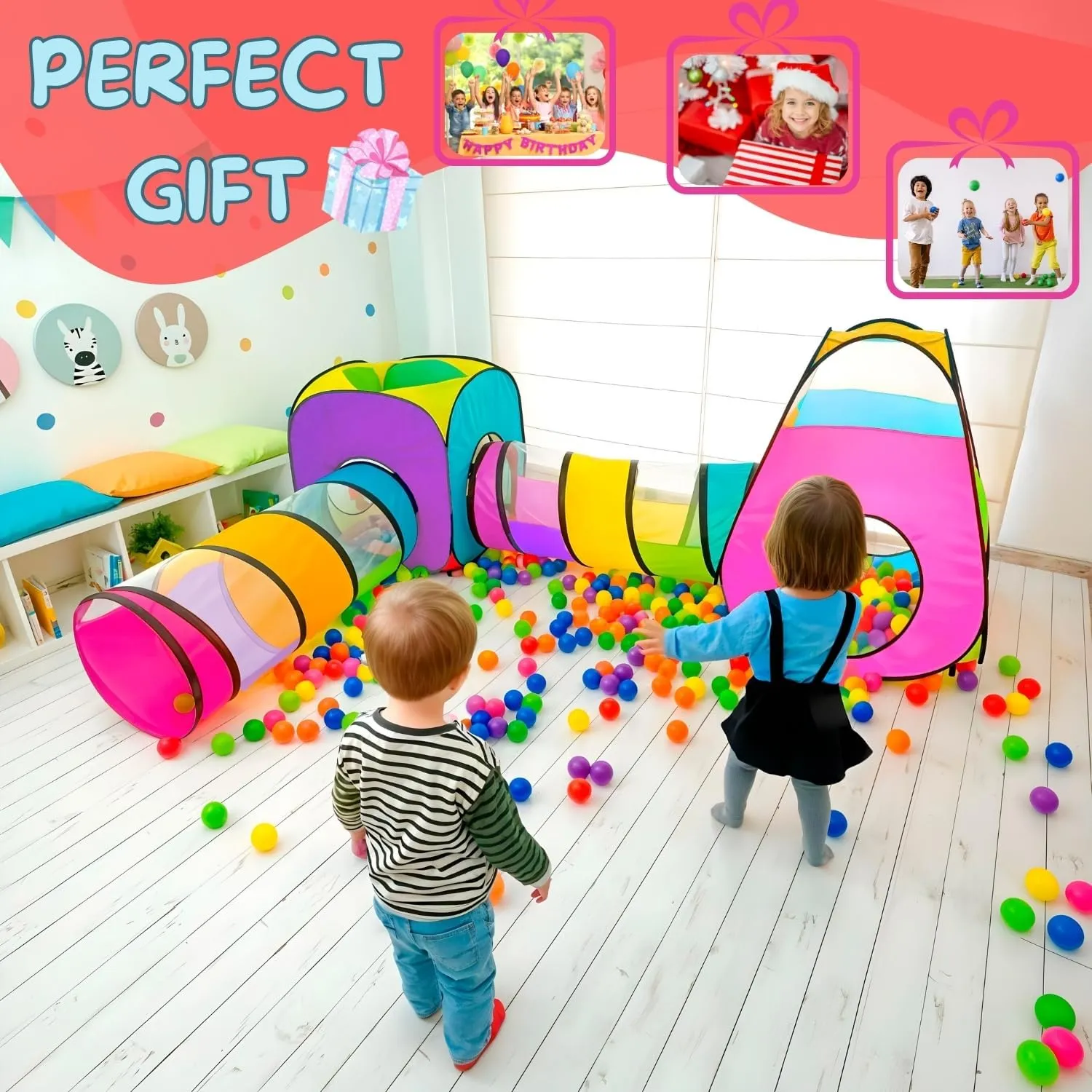 4pc Pop Up Children Play Tent : 2 Crawl Tunnel   2 Tents : Kids Tents for Boys, Girls, Babies & Toddlers for Indoor & Outdoor : Large Children Playhouse Ball Pit