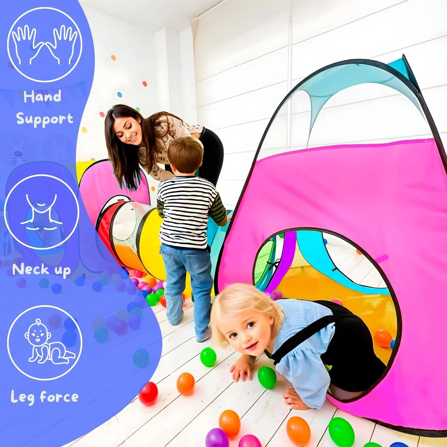 4pc Pop Up Children Play Tent : 2 Crawl Tunnel   2 Tents : Kids Tents for Boys, Girls, Babies & Toddlers for Indoor & Outdoor : Large Children Playhouse Ball Pit