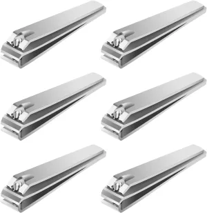 6Pcs Large Stainless Steel Toenails Clippers with Straight Edge Ergonomic Nail Cutter Portable Nail Clipper for Men Women Thick Toenails Silver