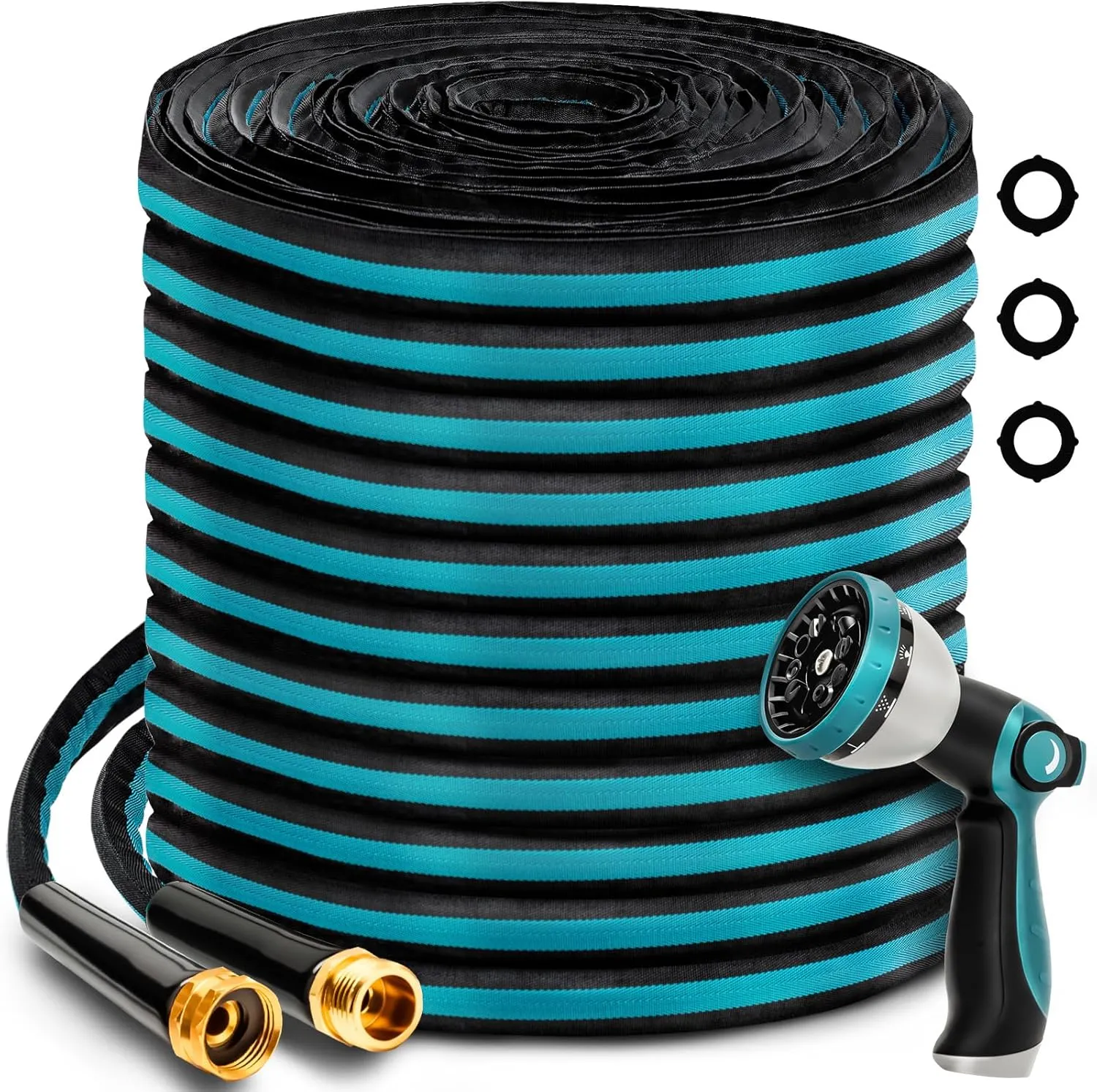 75FT Garden Hose, Non-Expandable Kink-Free Flexible Hose with 10 Spray Function Nozzle, Leakproof Lightweight 3/4’’ Brass Connector High Pressure Flat Water Pipe for Outdoor Yard Lawn