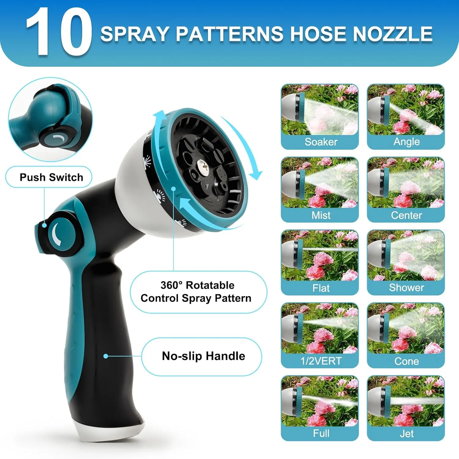 75FT Garden Hose, Non-Expandable Kink-Free Flexible Hose with 10 Spray Function Nozzle, Leakproof Lightweight 3/4’’ Brass Connector High Pressure Flat Water Pipe for Outdoor Yard Lawn