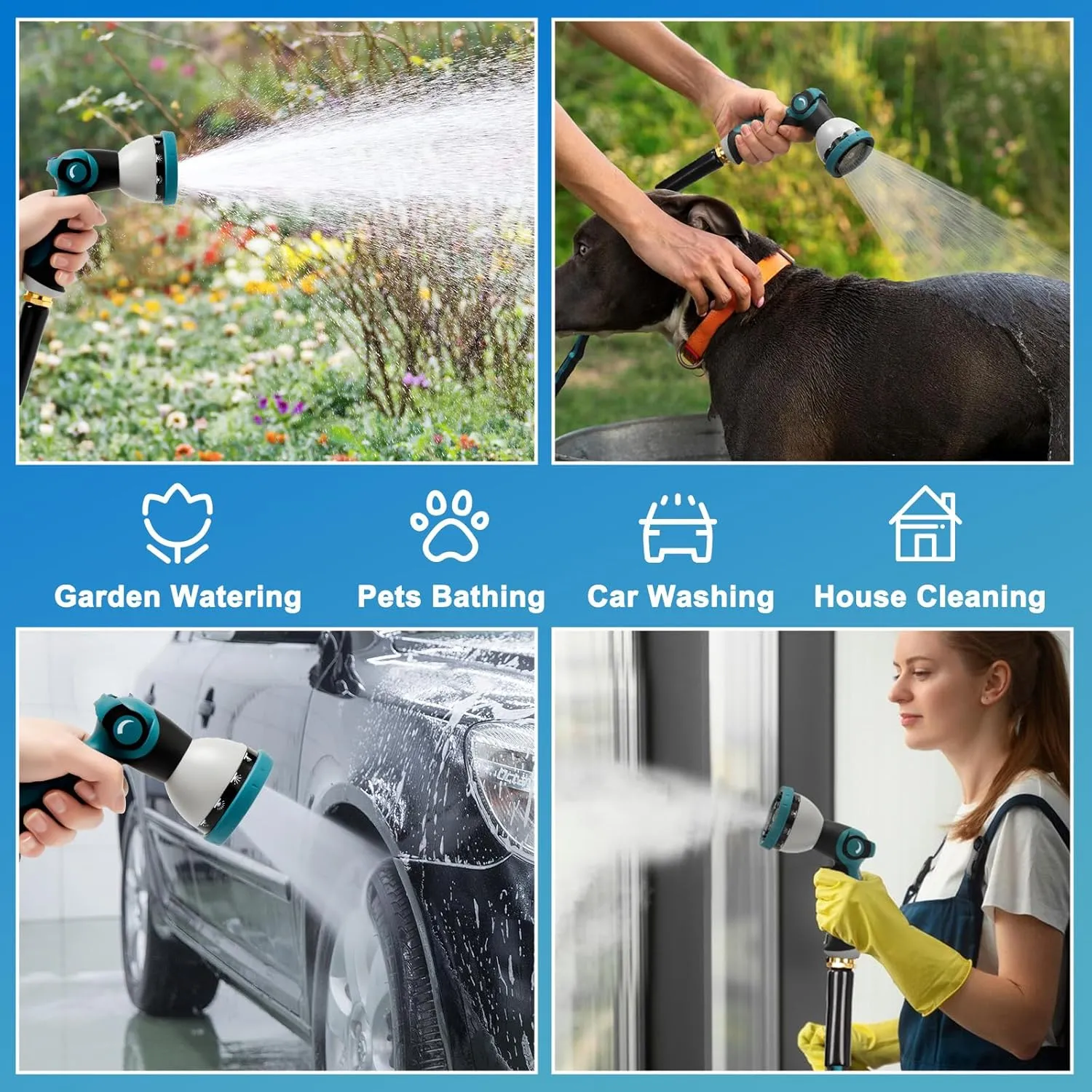 75FT Garden Hose, Non-Expandable Kink-Free Flexible Hose with 10 Spray Function Nozzle, Leakproof Lightweight 3/4’’ Brass Connector High Pressure Flat Water Pipe for Outdoor Yard Lawn