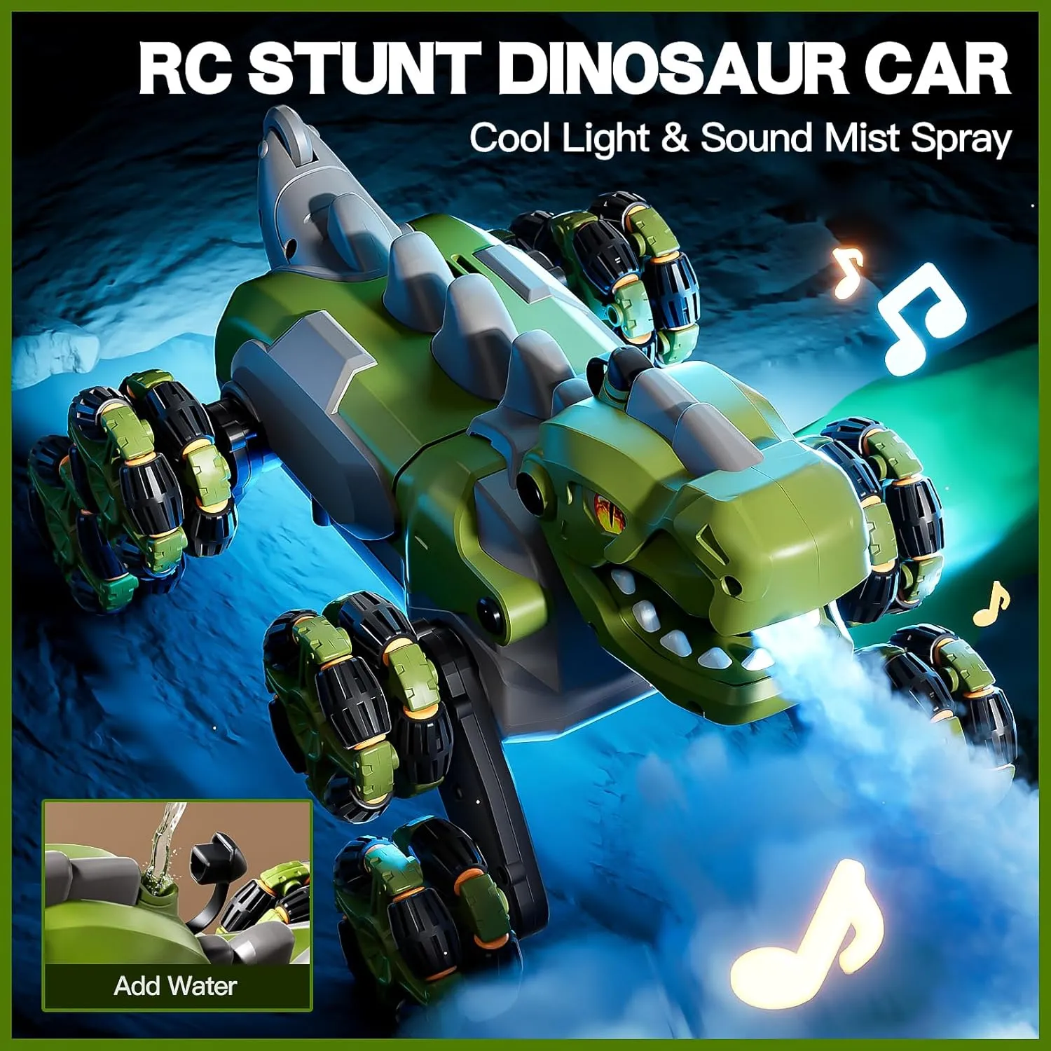 8WD Remote Control Car, 2.4GHz Remote Control Dinosaur for Boys 4-7,Suitable for Children Aged 8-12, Children's Birthday Gift Recommendation (Green)