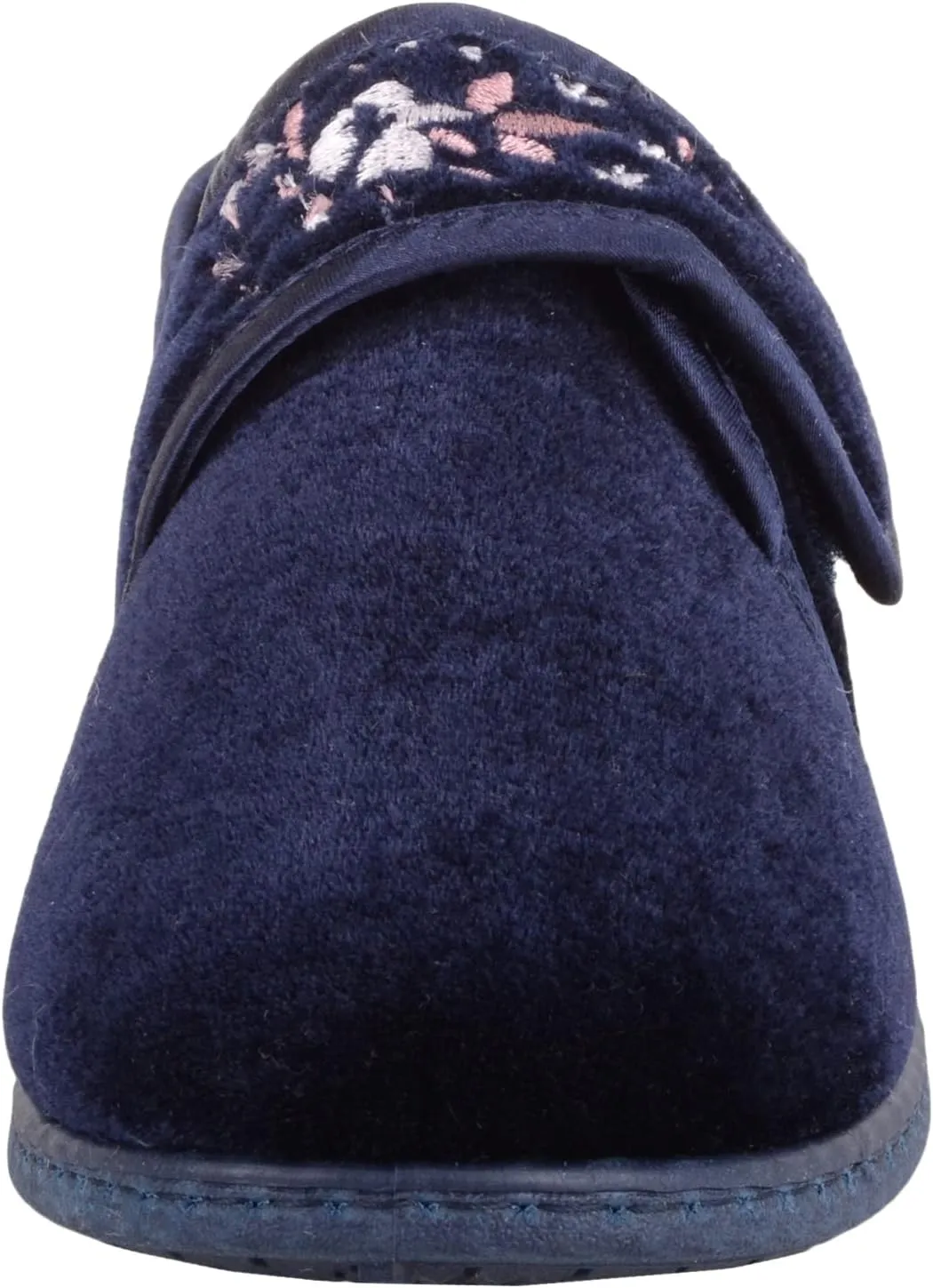 ABSOLUTE FOOTWEAR Ladies Womens Smooth Velour Slip On Touch and Close Embroidered Slippers