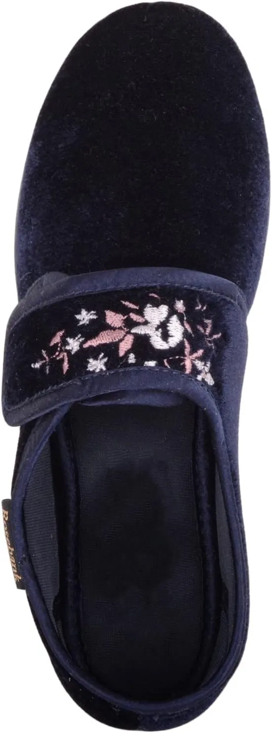 ABSOLUTE FOOTWEAR Ladies Womens Smooth Velour Slip On Touch and Close Embroidered Slippers