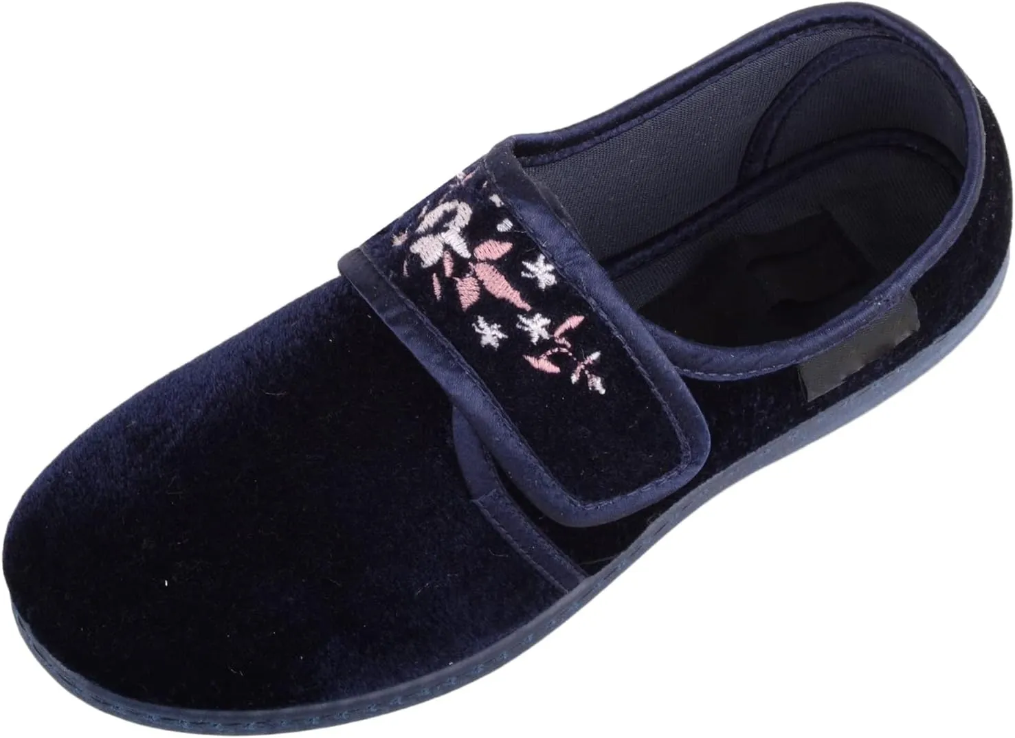 ABSOLUTE FOOTWEAR Ladies Womens Smooth Velour Slip On Touch and Close Embroidered Slippers
