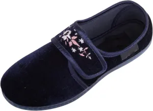 ABSOLUTE FOOTWEAR Ladies Womens Smooth Velour Slip On Touch and Close Embroidered Slippers