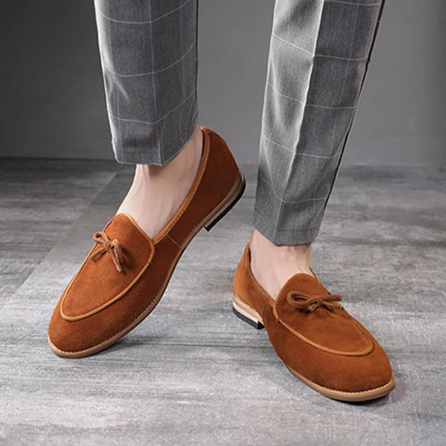 Aceptolcom Men's Comfort Casual Suede Leather Tassel Bow Slip-On Driving Penny Loafers Boat Shoes Driver Moccasins Dress Shoes