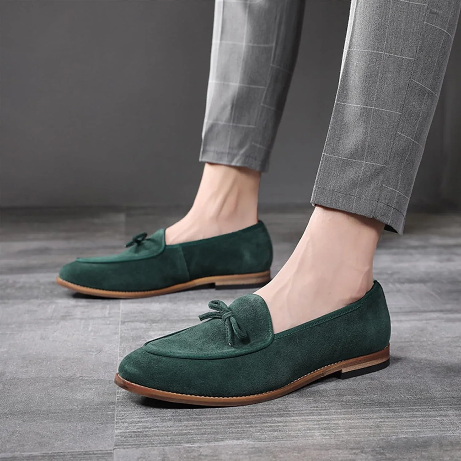 Aceptolcom Men's Comfort Casual Suede Leather Tassel Bow Slip-On Driving Penny Loafers Boat Shoes Driver Moccasins Dress Shoes