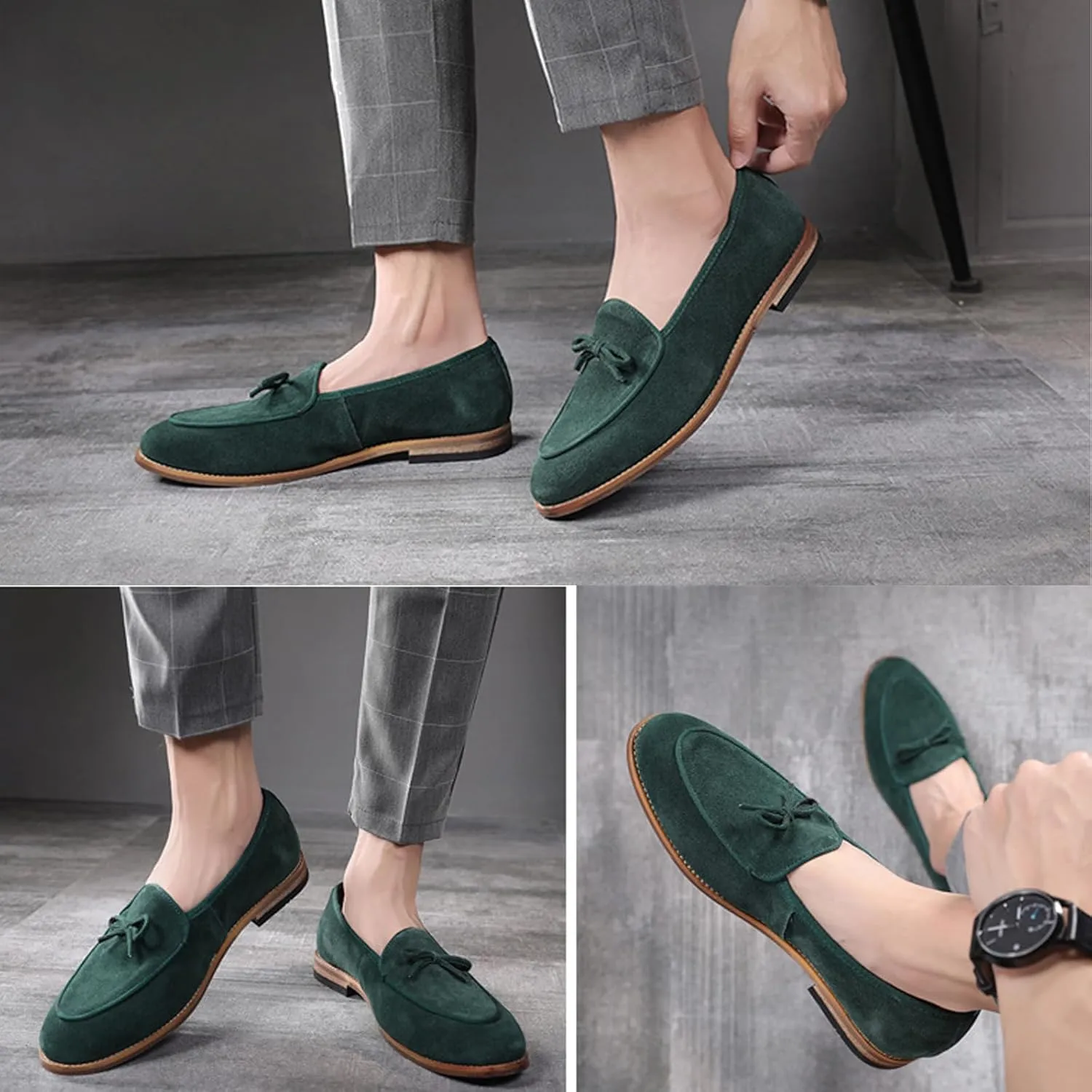 Aceptolcom Men's Comfort Casual Suede Leather Tassel Bow Slip-On Driving Penny Loafers Boat Shoes Driver Moccasins Dress Shoes