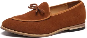 Aceptolcom Men's Comfort Casual Suede Leather Tassel Bow Slip-On Driving Penny Loafers Boat Shoes Driver Moccasins Dress Shoes
