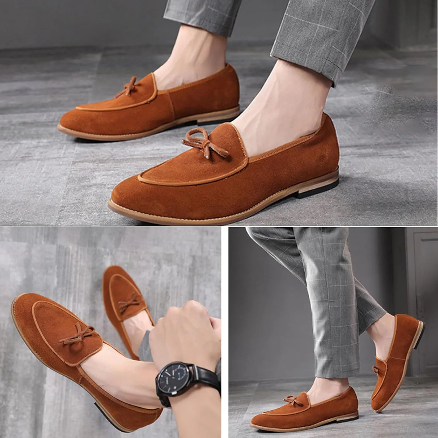 Aceptolcom Men's Comfort Casual Suede Leather Tassel Bow Slip-On Driving Penny Loafers Boat Shoes Driver Moccasins Dress Shoes