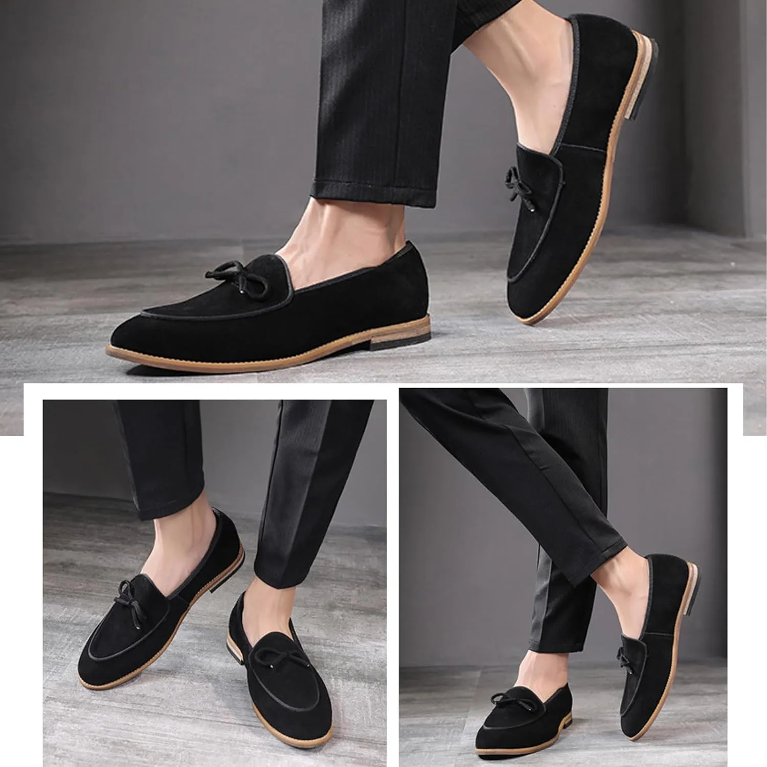 Aceptolcom Men's Comfort Casual Suede Leather Tassel Bow Slip-On Driving Penny Loafers Boat Shoes Driver Moccasins Dress Shoes