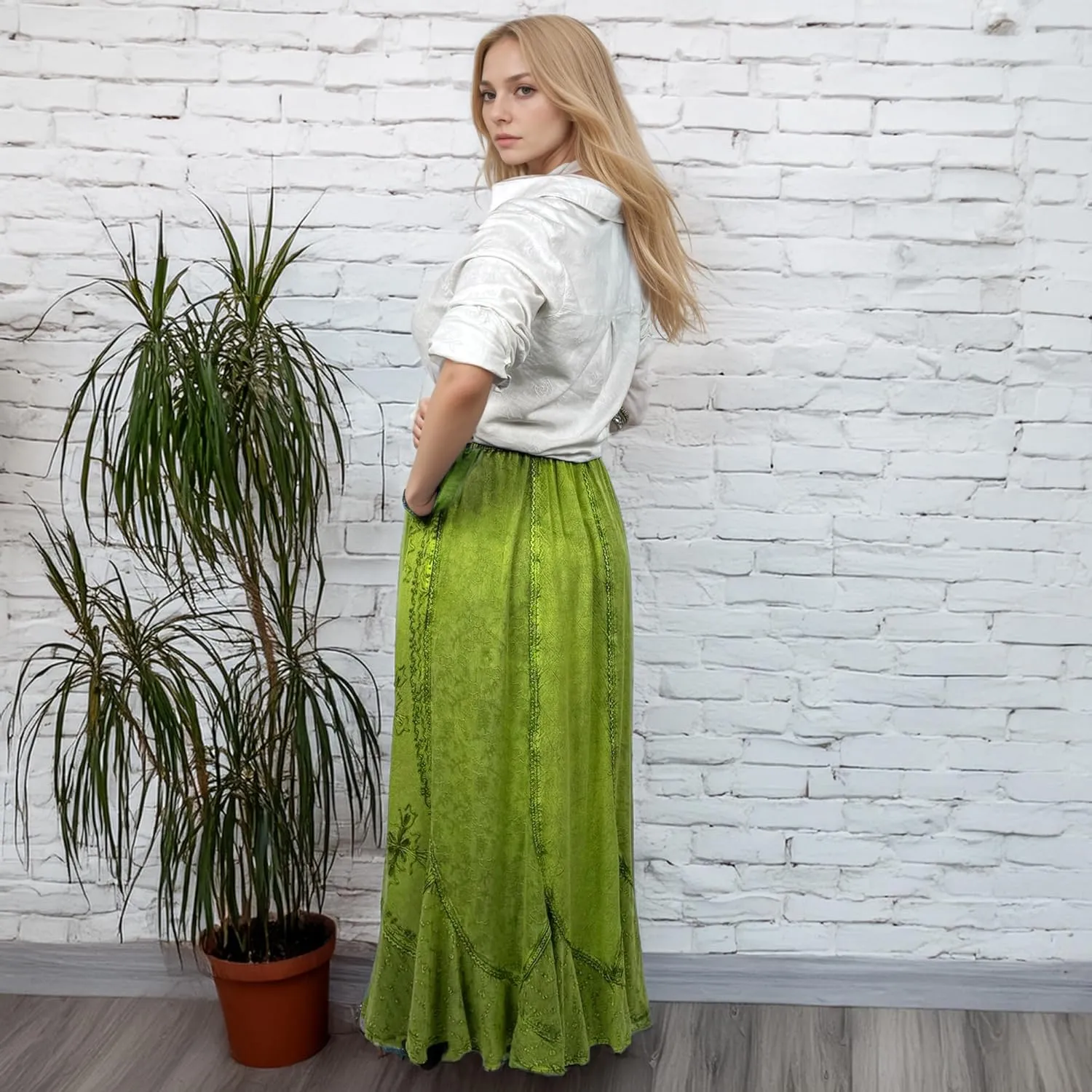 Agan Traders Women's 2025 Summer Medieval High Waisted Maxi Skirts for Women - A Line Drawstring Embroidered Long Maxi Skirt