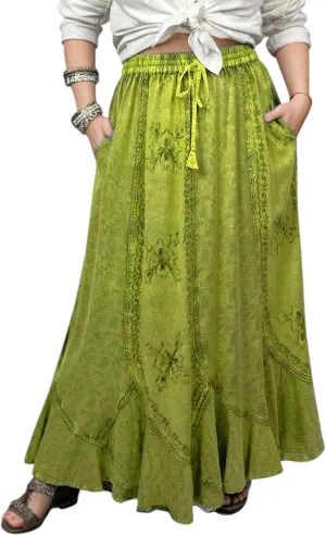 Agan Traders Women's 2025 Summer Medieval High Waisted Maxi Skirts for Women - A Line Drawstring Embroidered Long Maxi Skirt