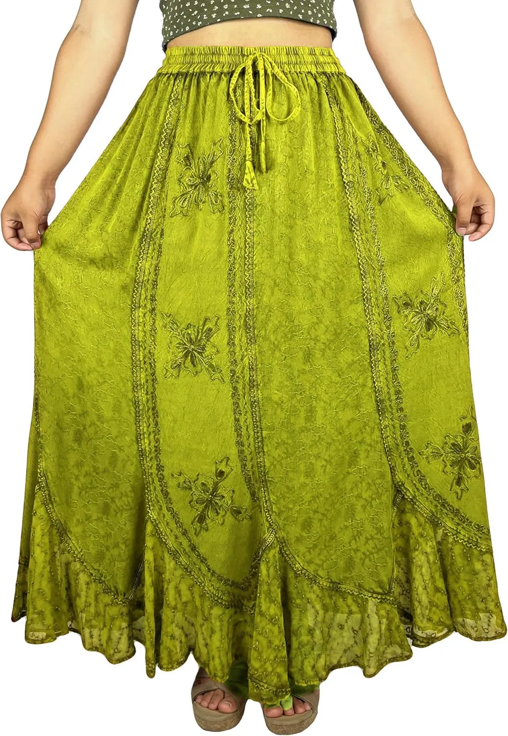 Agan Traders Women's 2025 Summer Medieval High Waisted Maxi Skirts for Women - A Line Drawstring Embroidered Long Maxi Skirt
