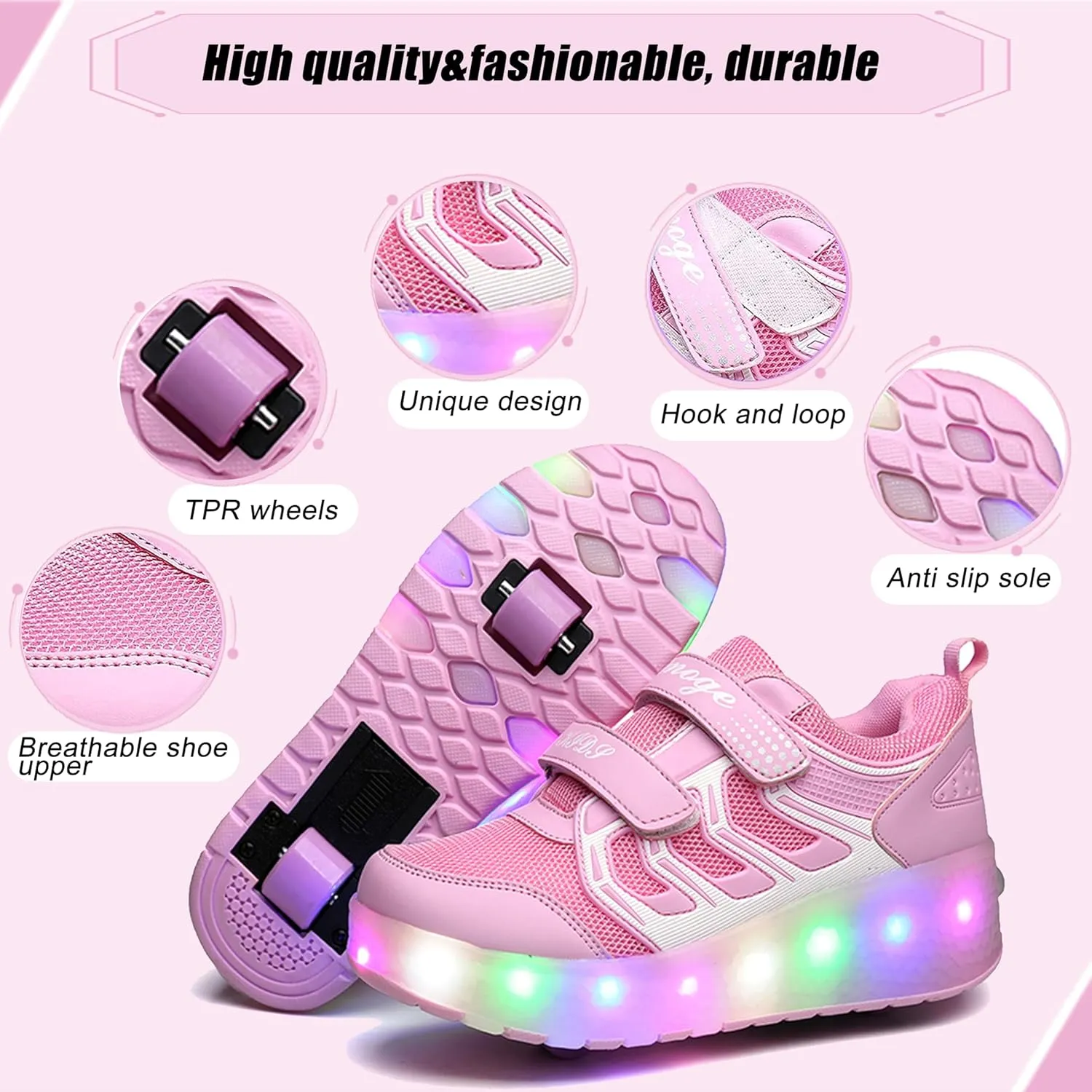 Aikuass USB Chargable LED Light Up Roller Shoes Wheeled Skate Sneaker Shoes for Boys Girls Kids