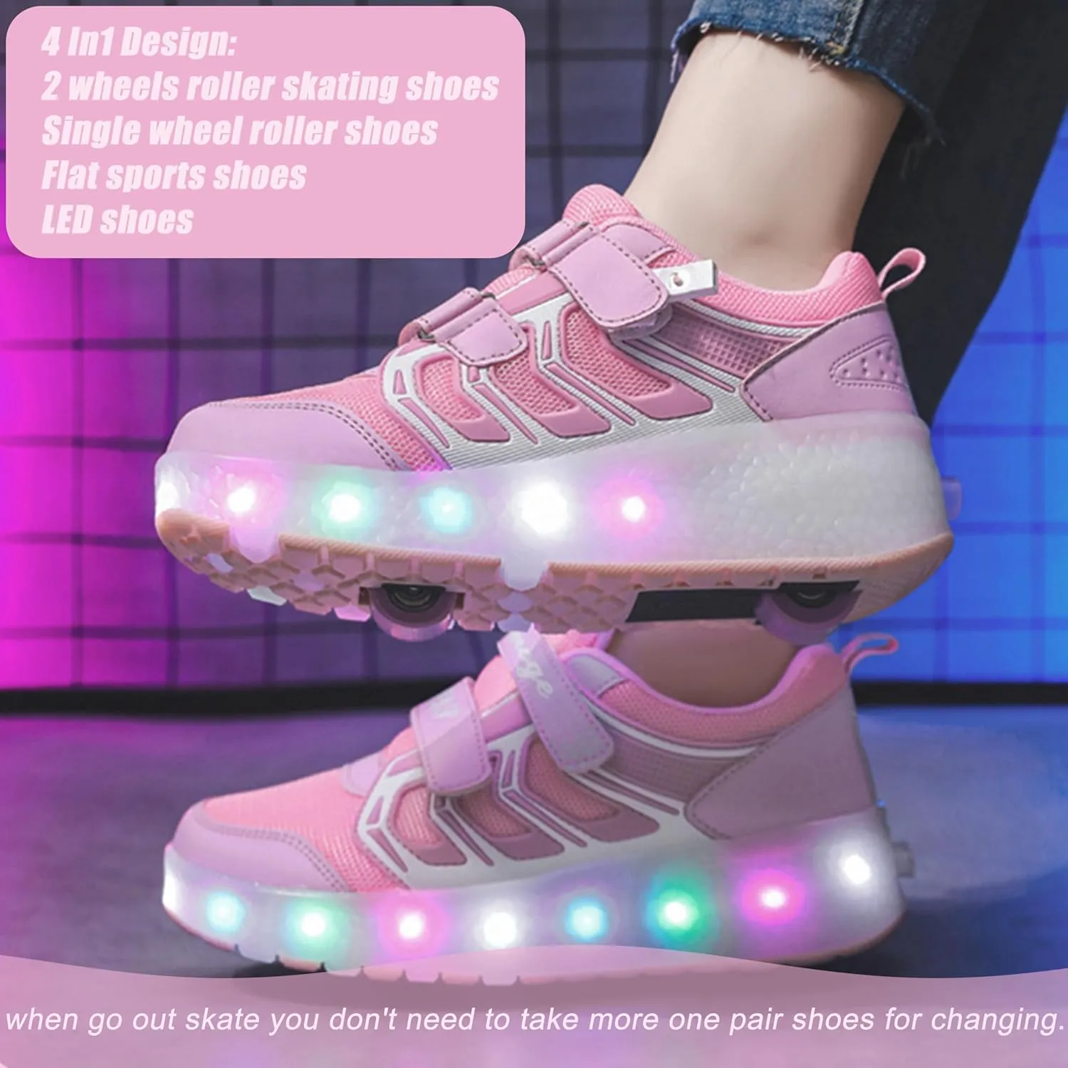 Aikuass USB Chargable LED Light Up Roller Shoes Wheeled Skate Sneaker Shoes for Boys Girls Kids