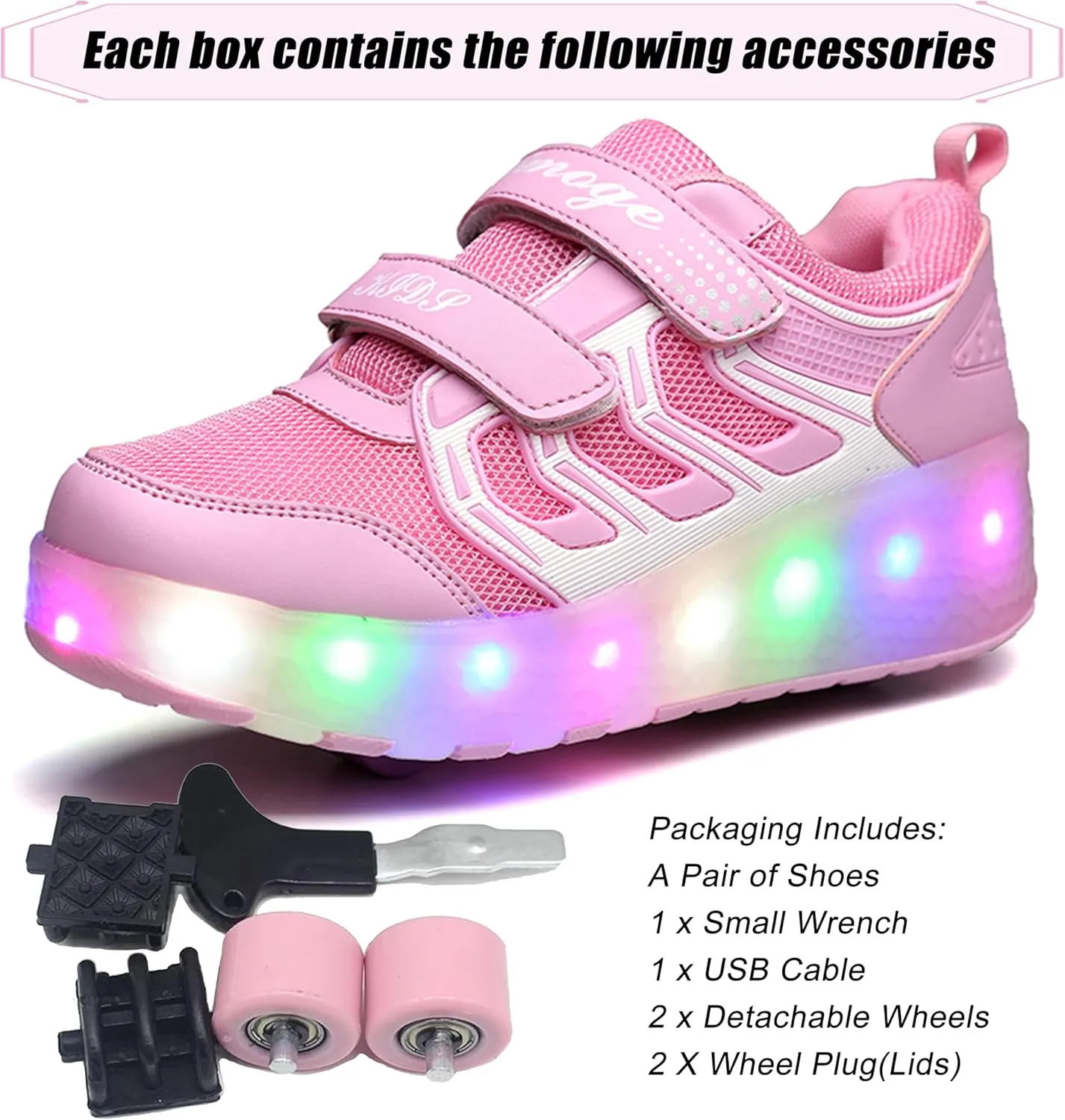 Aikuass USB Chargable LED Light Up Roller Shoes Wheeled Skate Sneaker Shoes for Boys Girls Kids