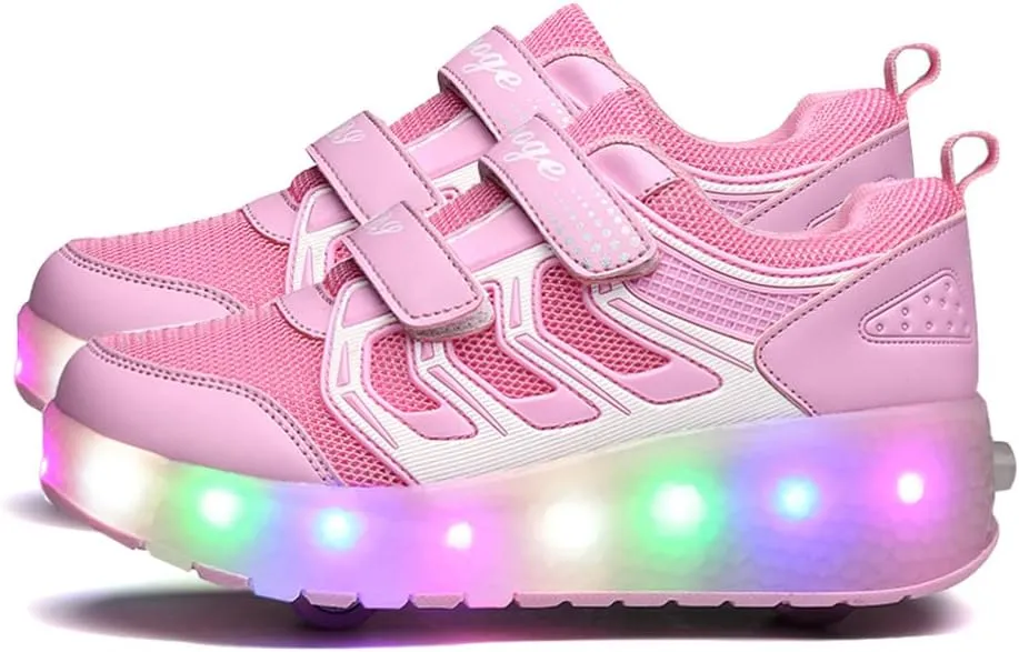 Aikuass USB Chargable LED Light Up Roller Shoes Wheeled Skate Sneaker Shoes for Boys Girls Kids