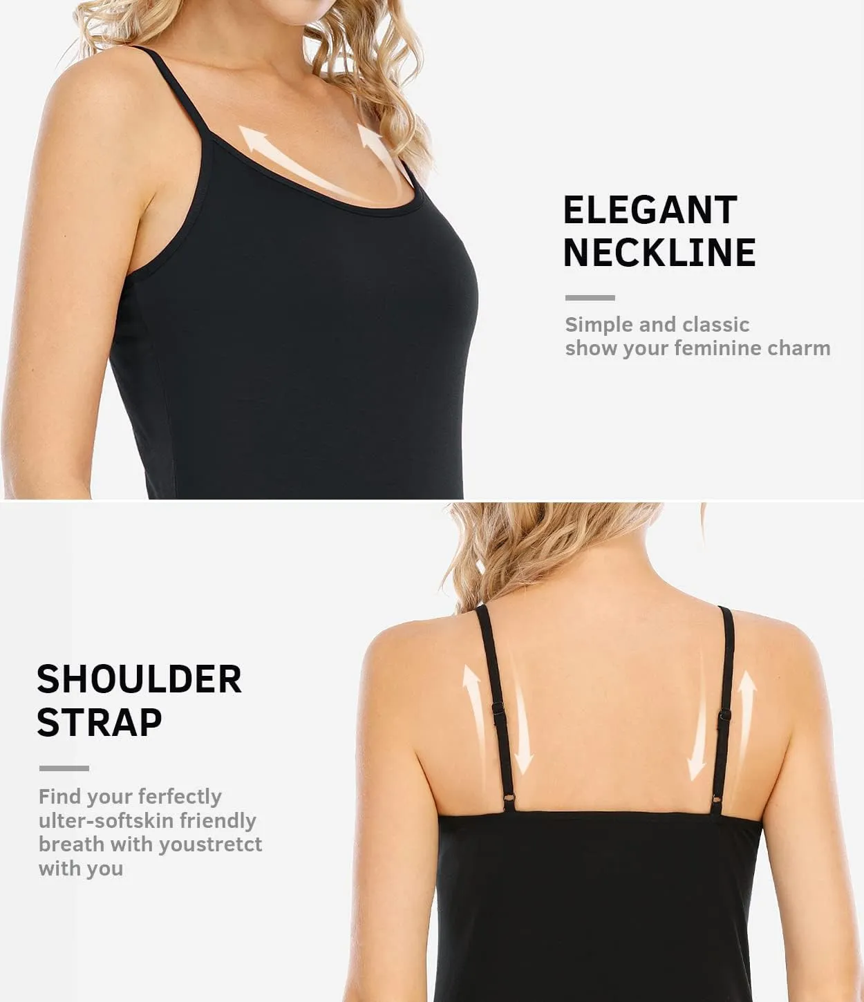 Air Curvey Women Camisole Tank Top Adjustable Straps Soft Basic Undershirts 2/4 Pack Layering Summer Tops