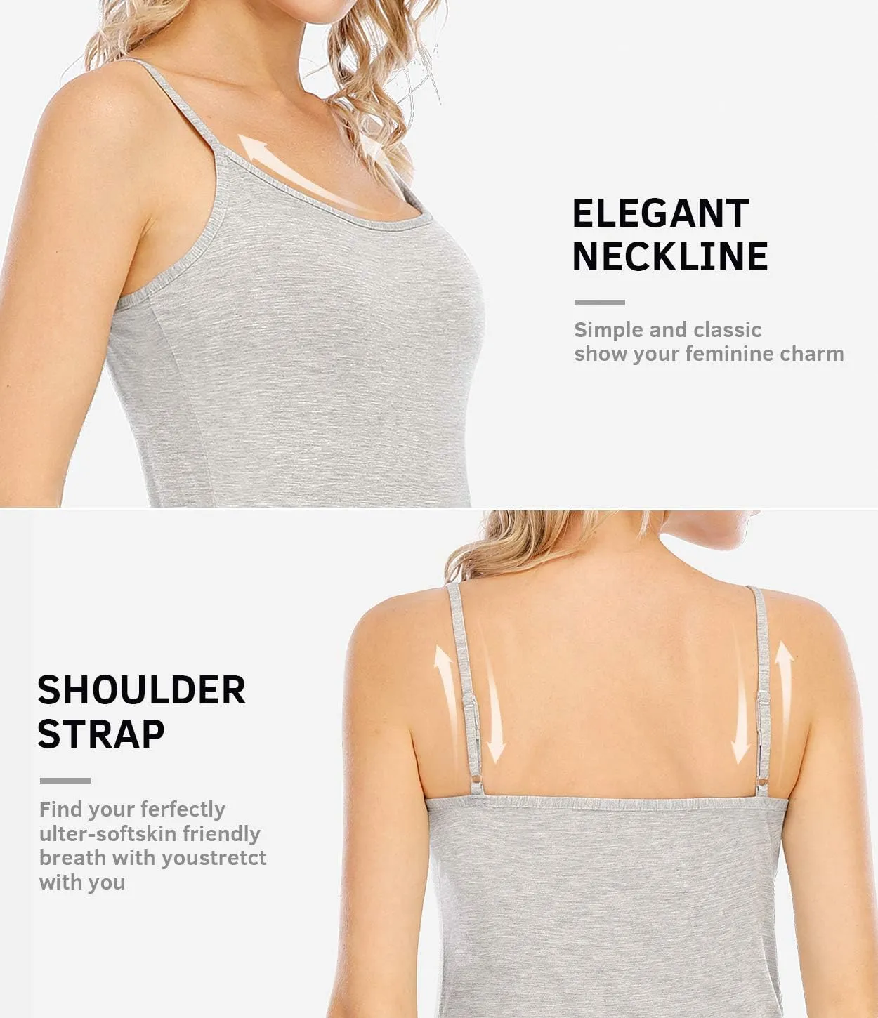 Air Curvey Women Camisole Tank Top Adjustable Straps Soft Basic Undershirts 2/4 Pack Layering Summer Tops