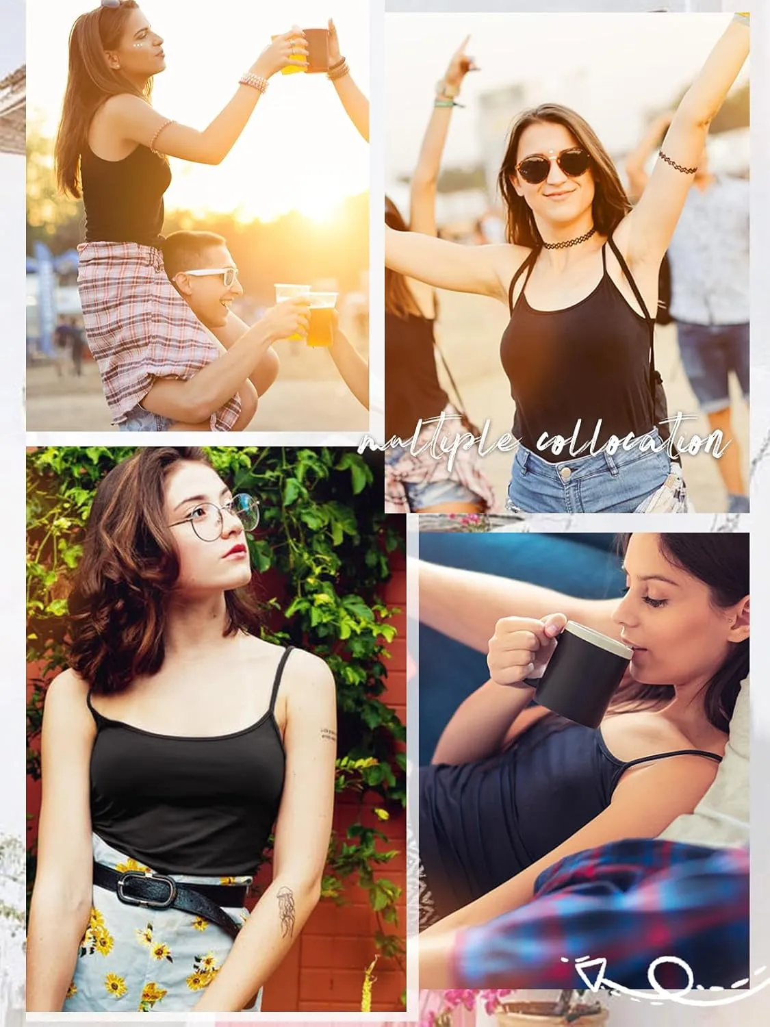 Air Curvey Women Camisole Tank Top Adjustable Straps Soft Basic Undershirts 2/4 Pack Layering Summer Tops