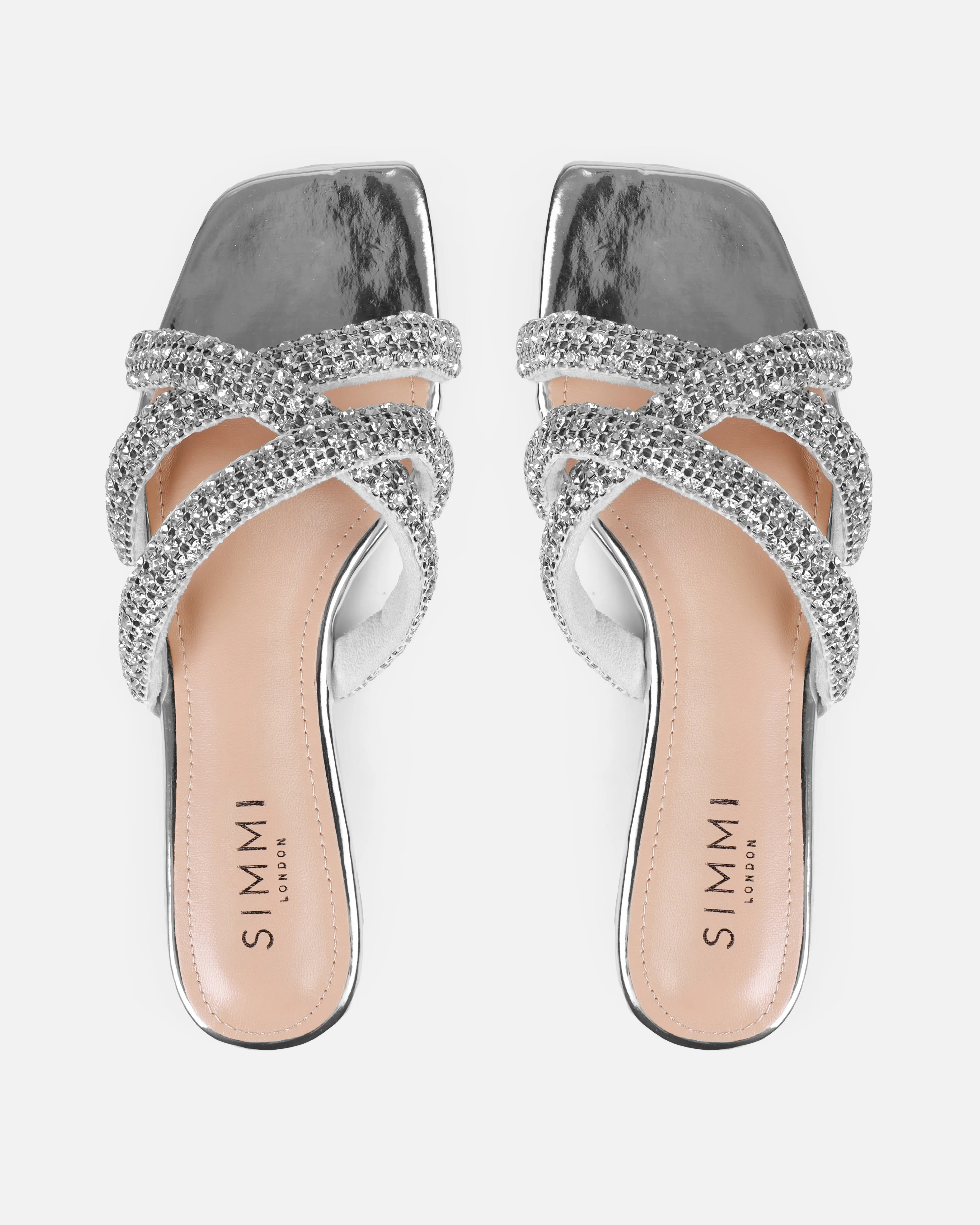 Akari Silver Diamante Crossover Straps Flat Sandals