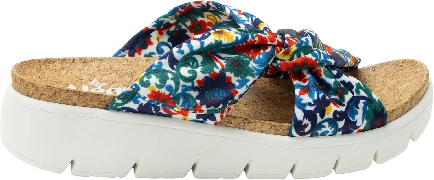 Alegria Women Rylie Vegan Leather Lightweight Platform Satin Scarf Tie Slide Sandal