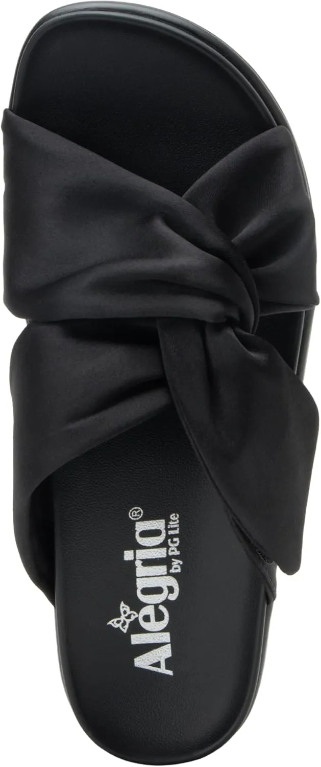 Alegria Women Rylie Vegan Leather Lightweight Platform Satin Scarf Tie Slide Sandal