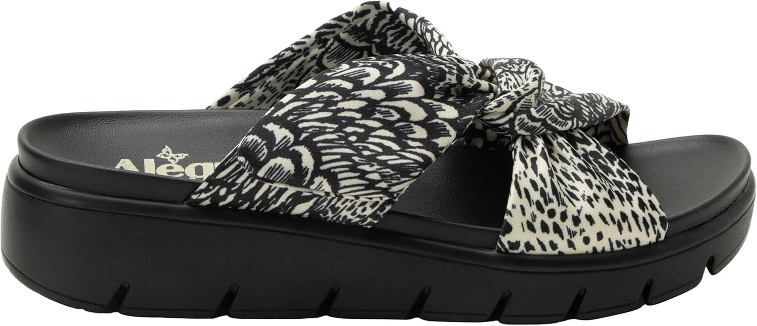 Alegria Women Rylie Vegan Leather Lightweight Platform Satin Scarf Tie Slide Sandal