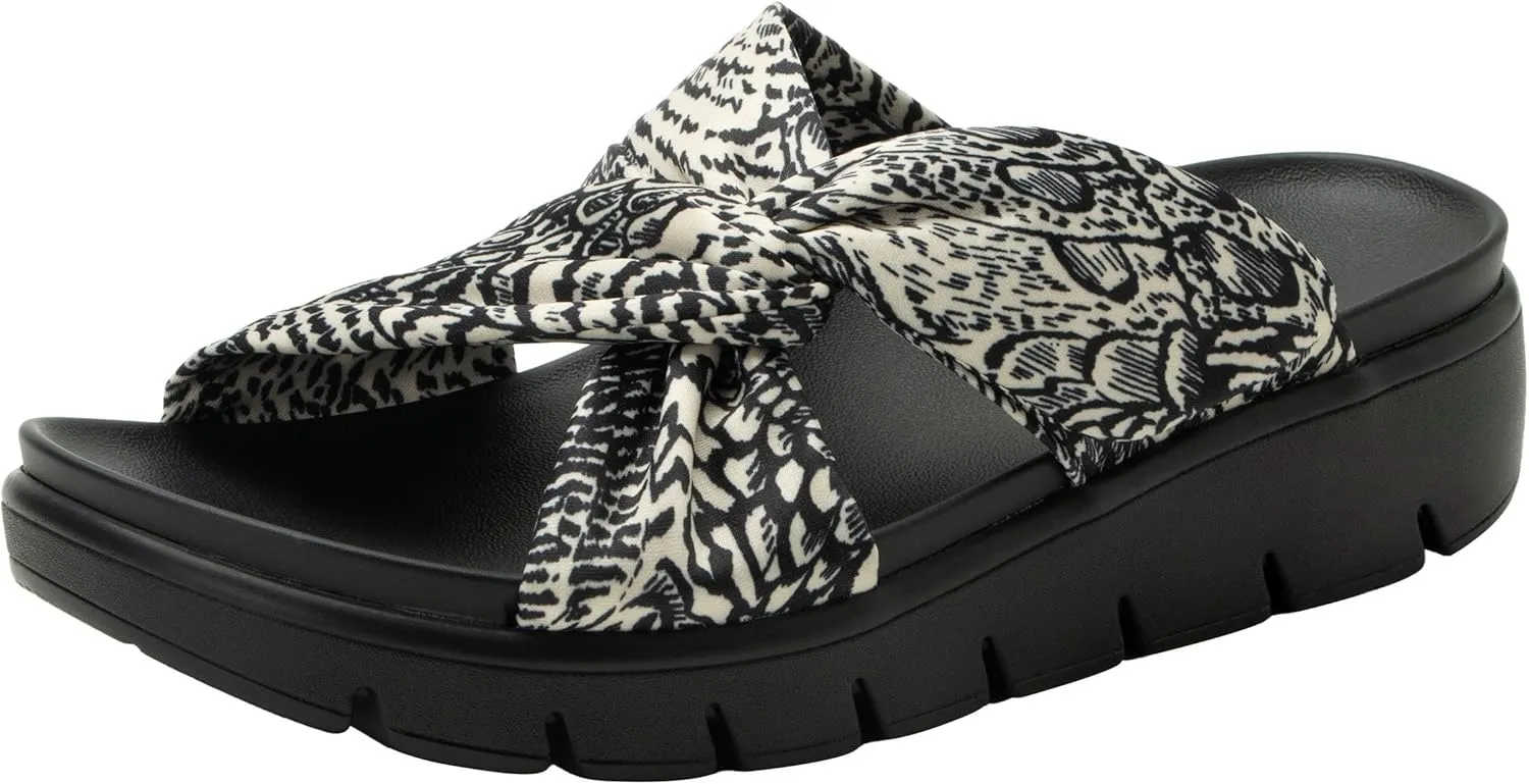 Alegria Women Rylie Vegan Leather Lightweight Platform Satin Scarf Tie Slide Sandal