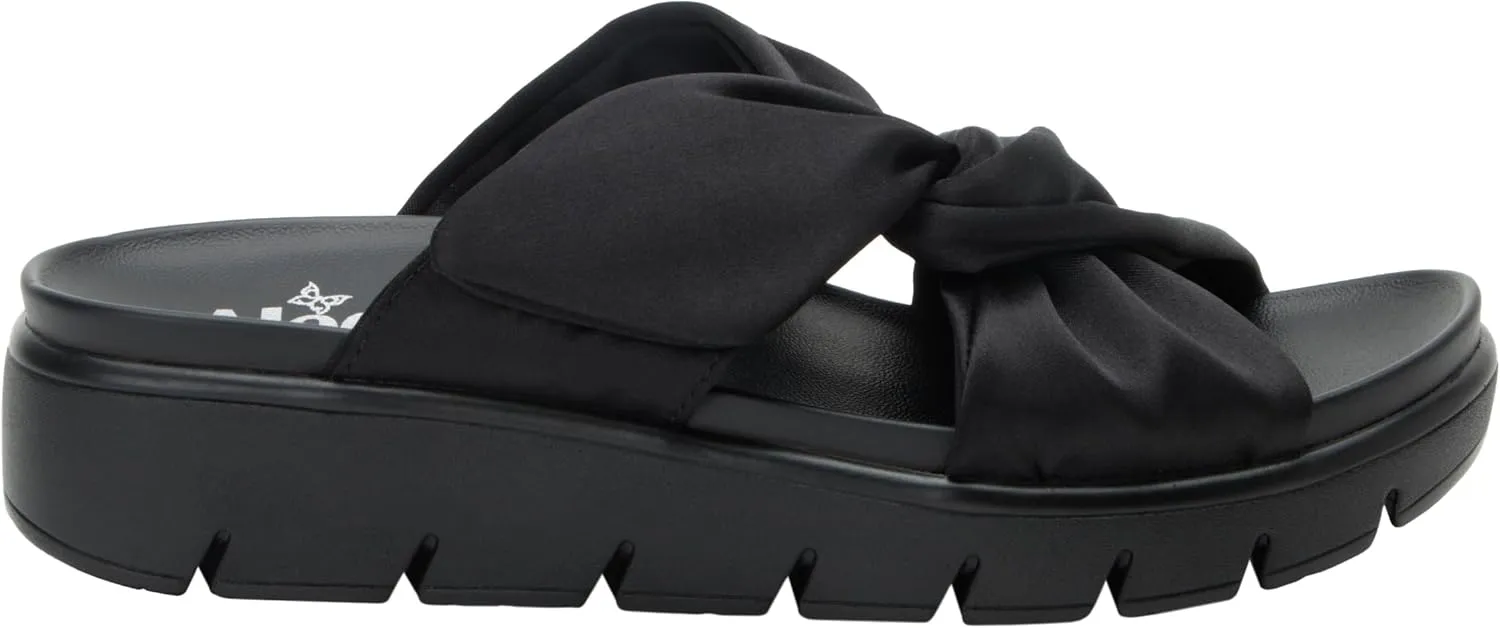 Alegria Women Rylie Vegan Leather Lightweight Platform Satin Scarf Tie Slide Sandal